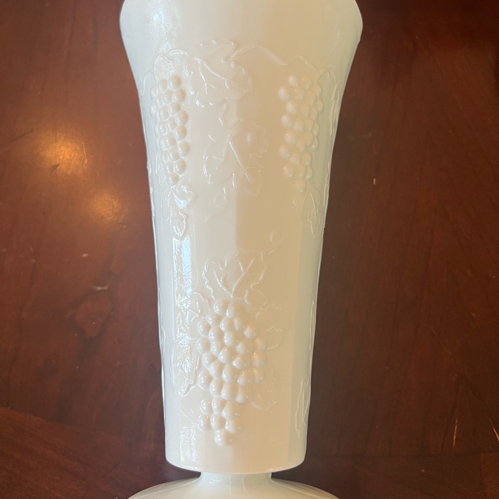 Indiana Glass Cream Vase with Grape Motif